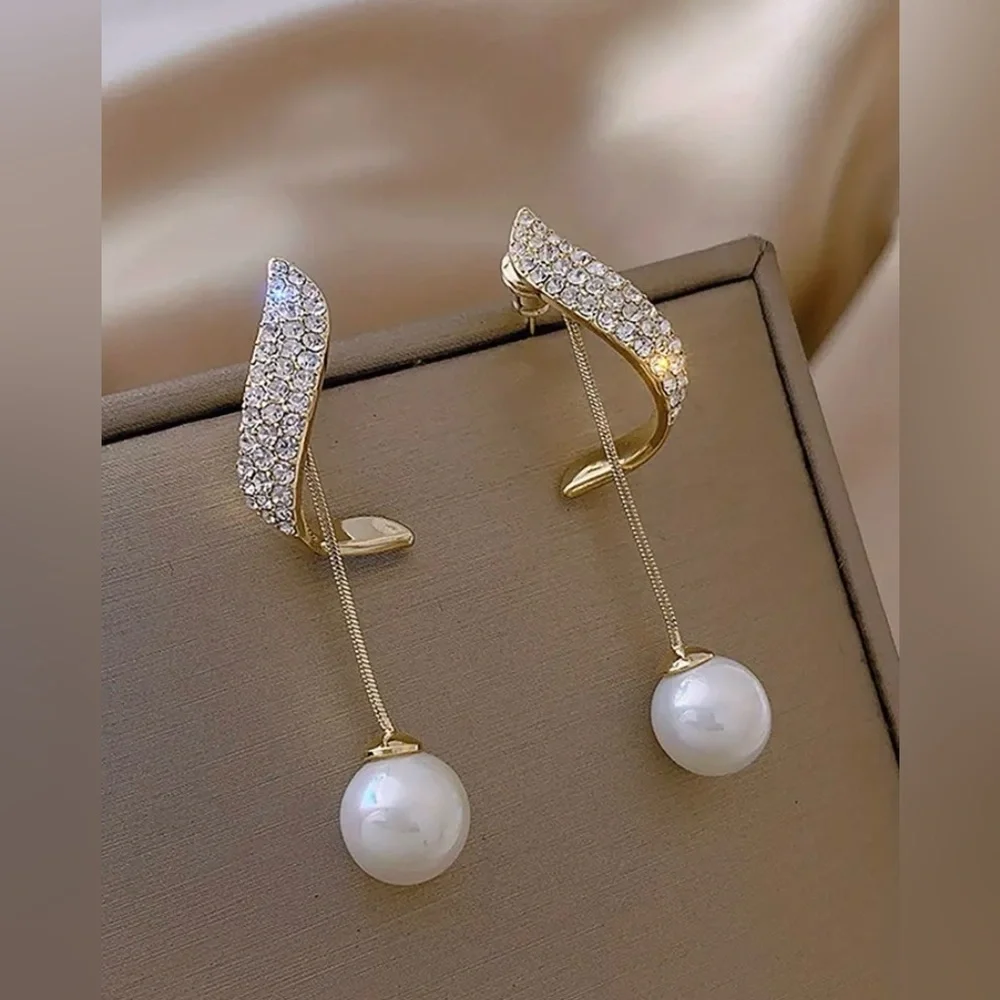 Pearl Crystal Stud Dangle Drop Earrings